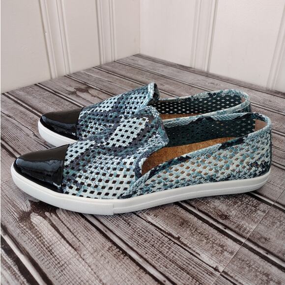 Jibs Slim Teal Python Print Perforated Leather Pointed-Toe Slip-On Shoes Women 9 - Picture 5 of 12